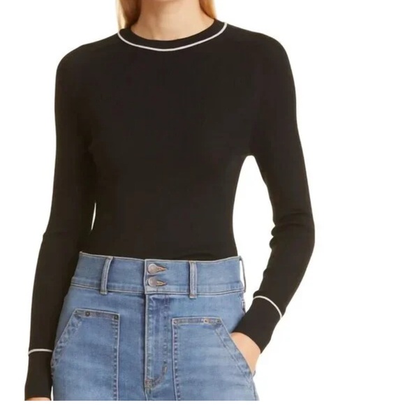 Veronica Beard Kinnie Ribbed Merino Wool Crew Neck Pullover Sweater Black Size S - Picture 2 of 14